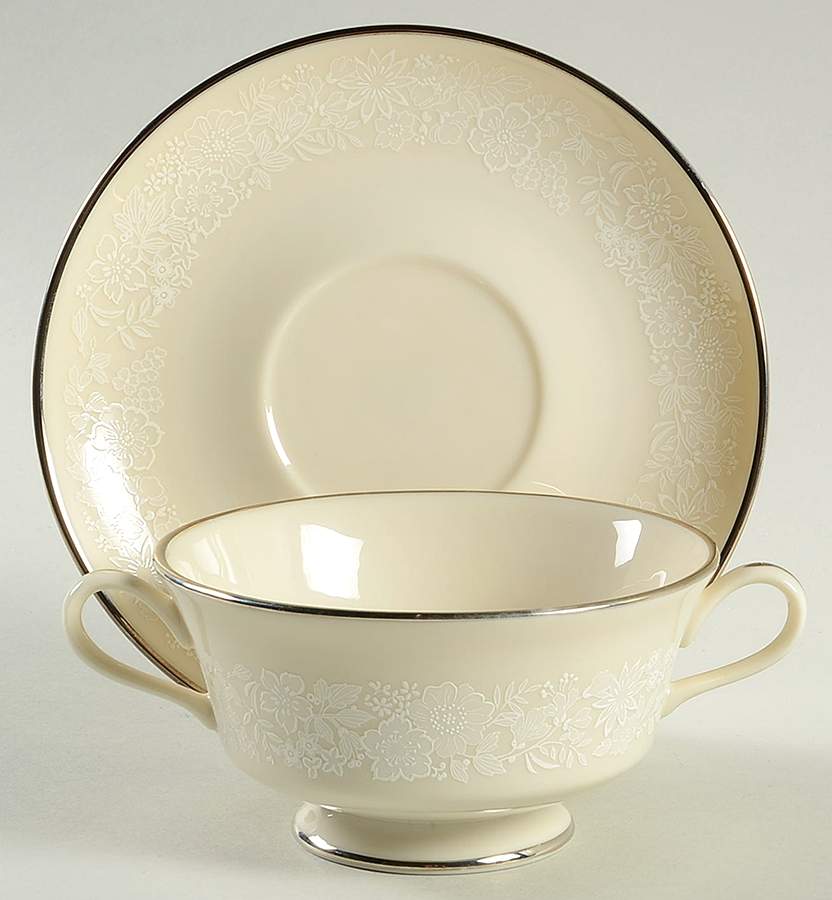 Bridal Bouquet Footed Cream Soup Bowl & Saucer Set by Gorham-1