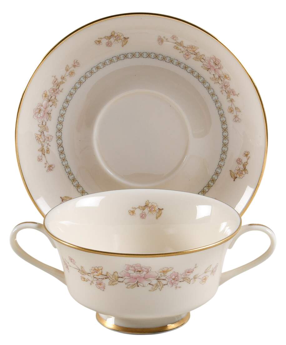 Camellia Footed Cream Soup Bowl & Saucer Set by Gorham-1