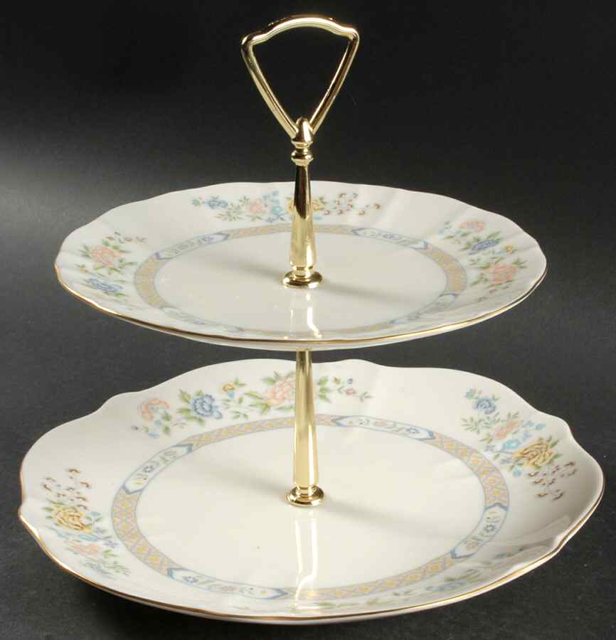 Cherrywood 2 Tiered Serving Tray (Dinner & Salad Plate) by Gorham-1