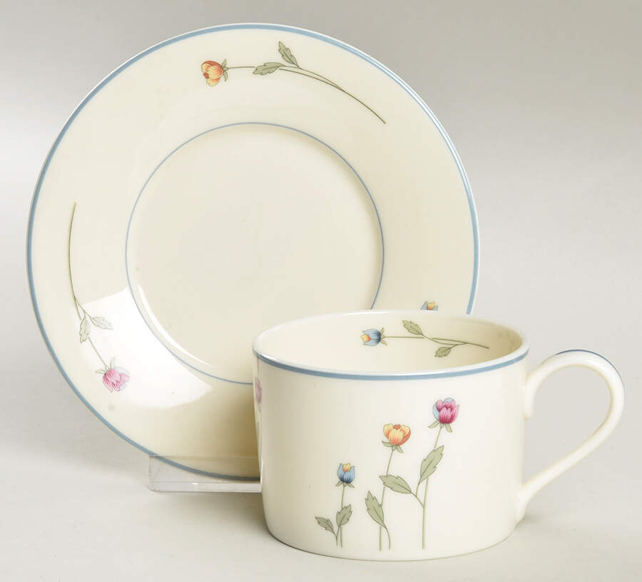 Country Flowers Cream Flat Cup & Saucer Set by Gorham-1