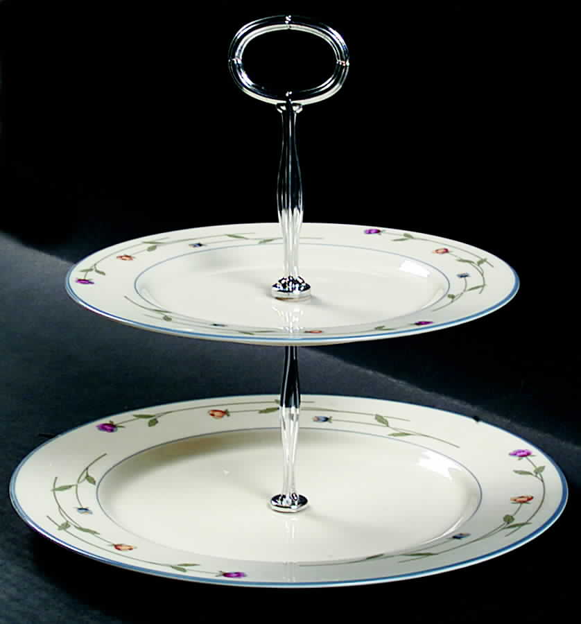 Country Flowers Cream 6 5/8"-10"  2 Tiered Serving Tray (Dp, Sp) HC by Gorham-1