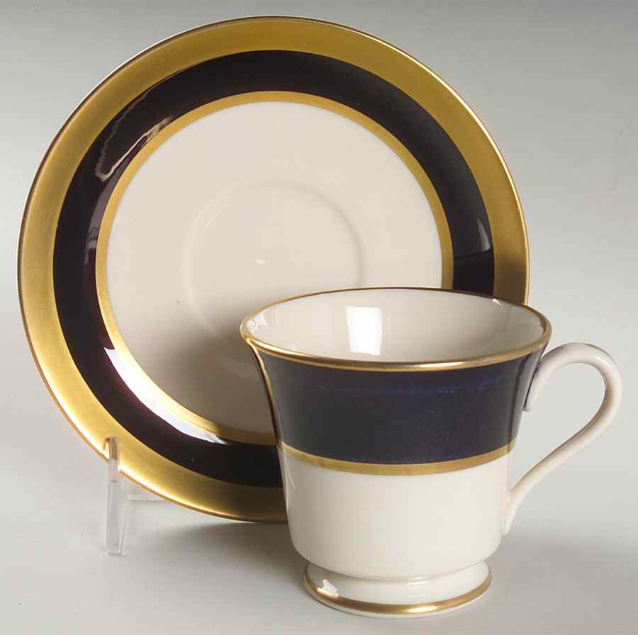 Cobalt Gold Footed Cup & Saucer Set by Gorham-1