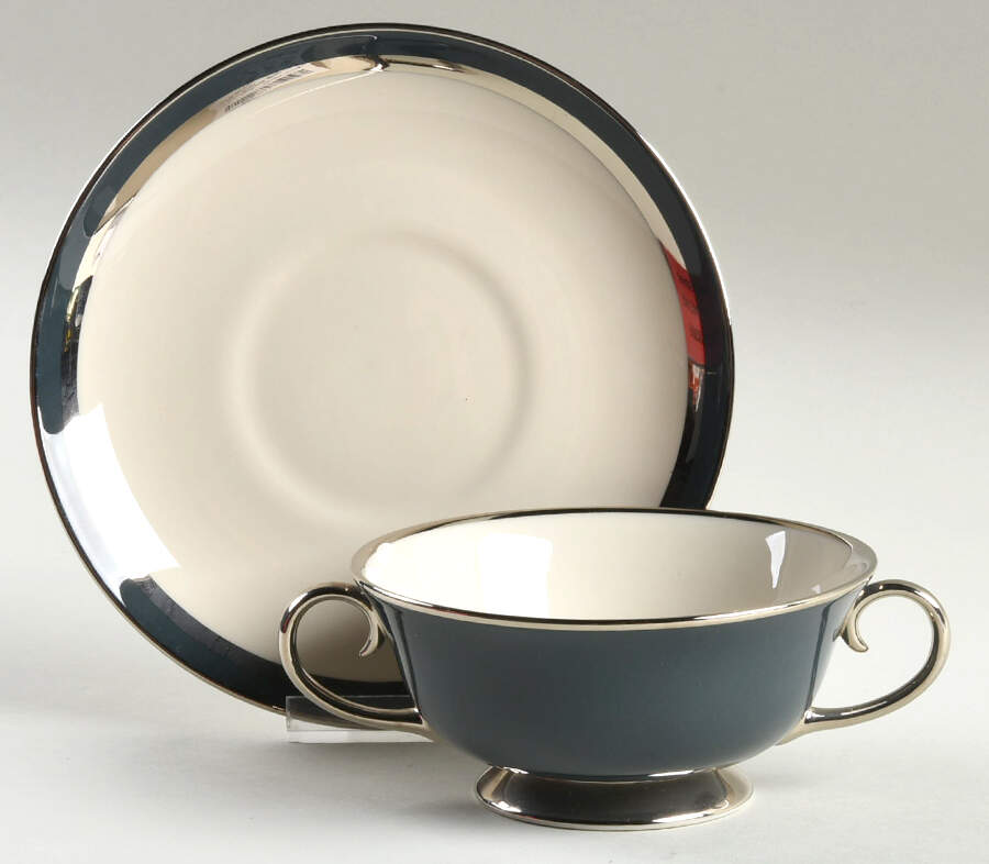 Contessa Black Footed Cream Soup Bowl & Saucer Set by Gorham-1