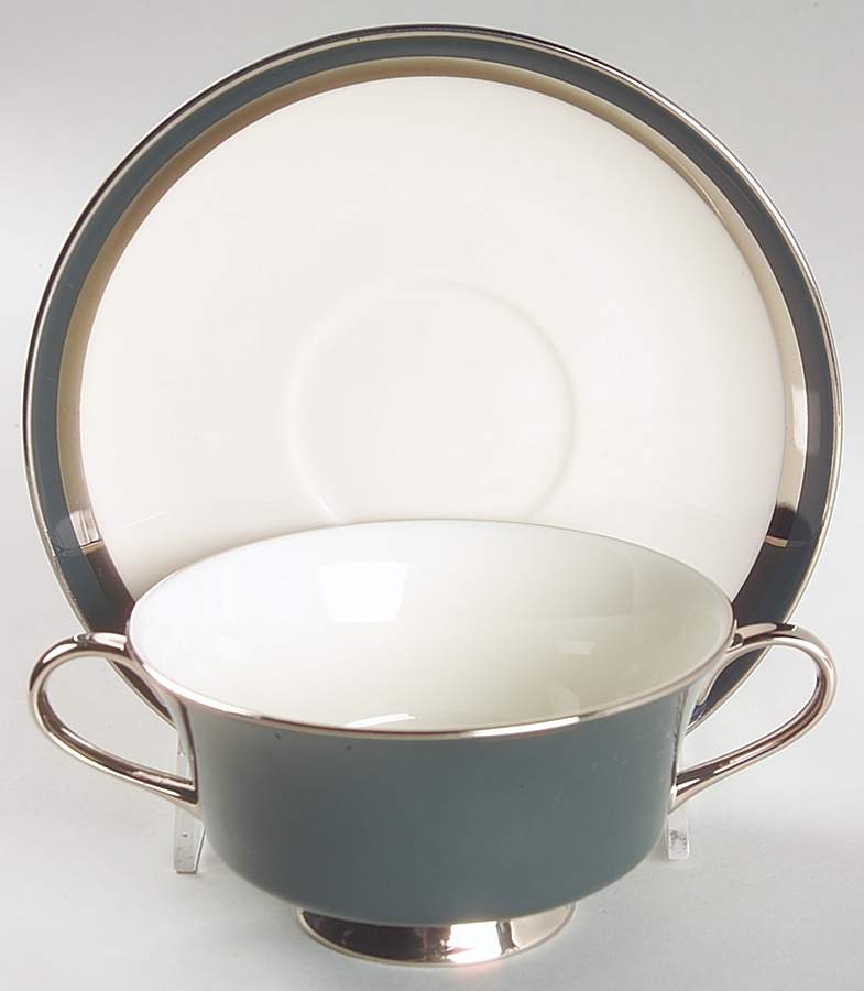 Contessa Black Footed Cream Soup Bowl & Saucer Set by Gorham-1