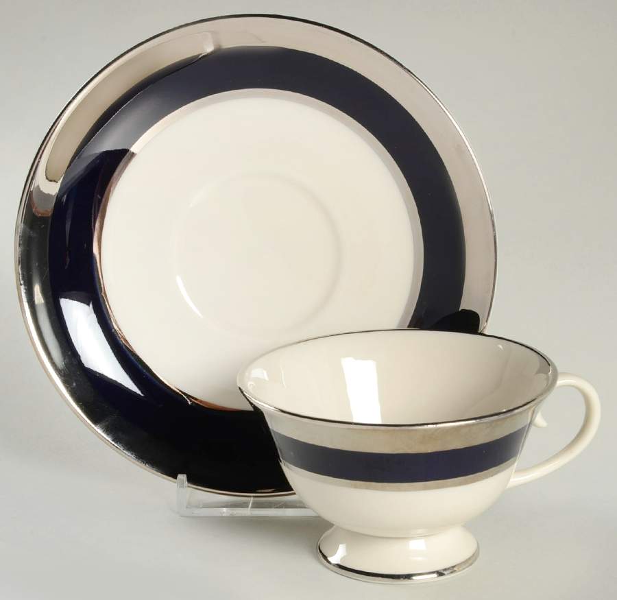 Cobalt Platinum Footed Cup & Saucer Set by Gorham-1