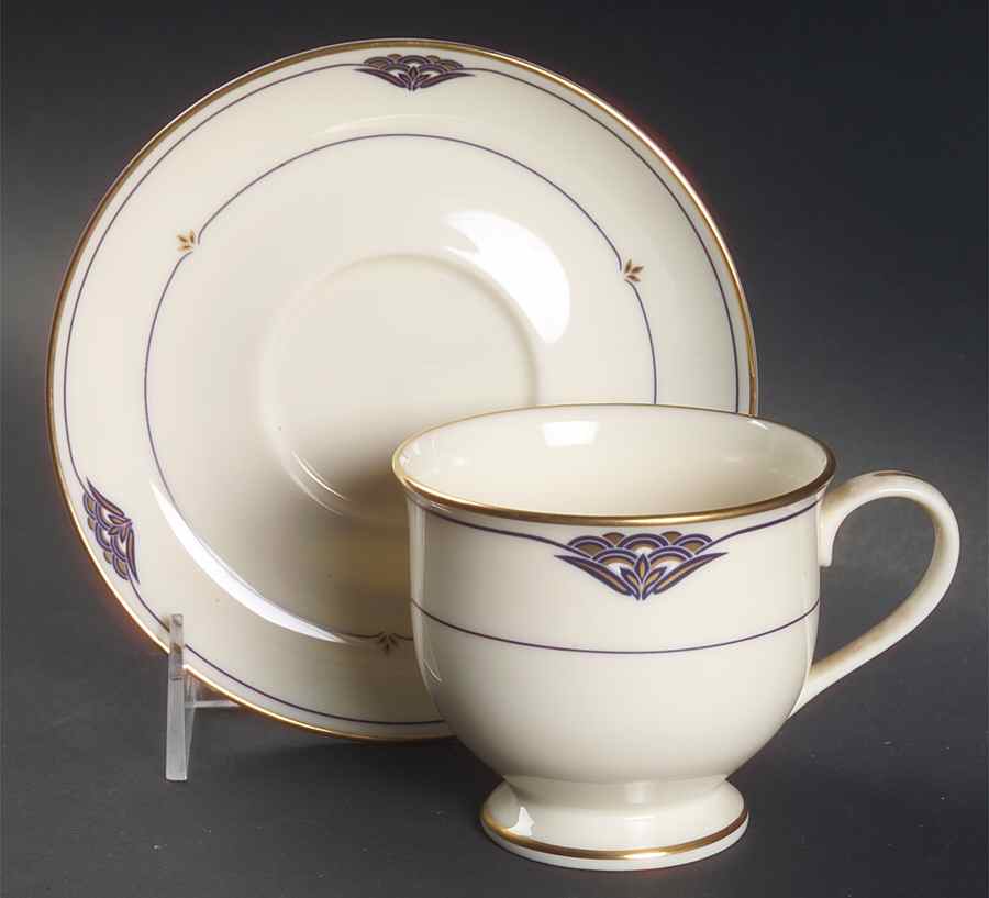 Florentine Lapis Footed Cup & Saucer Set by Gorham-1
