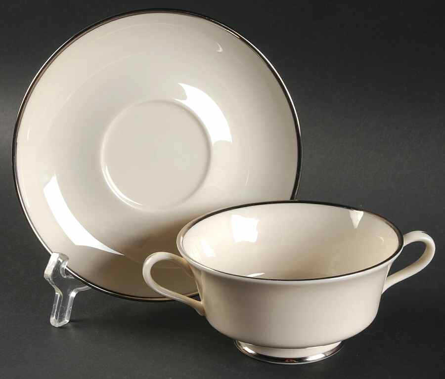 Gorham Platinum (Rim) Footed Cream Soup Bowl & Saucer Set by Gorham-1