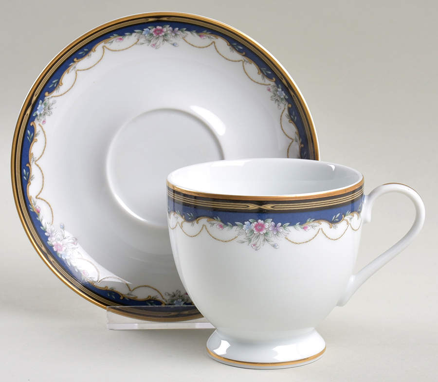 Golden Ribbon Edge Footed Cup & Saucer Set by Gorham-1