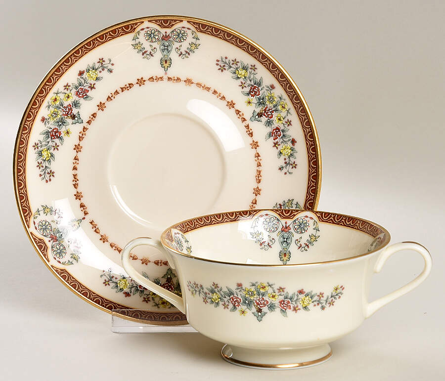 Grande Motif Footed Cream Soup Bowl & Saucer Set by Gorham-1