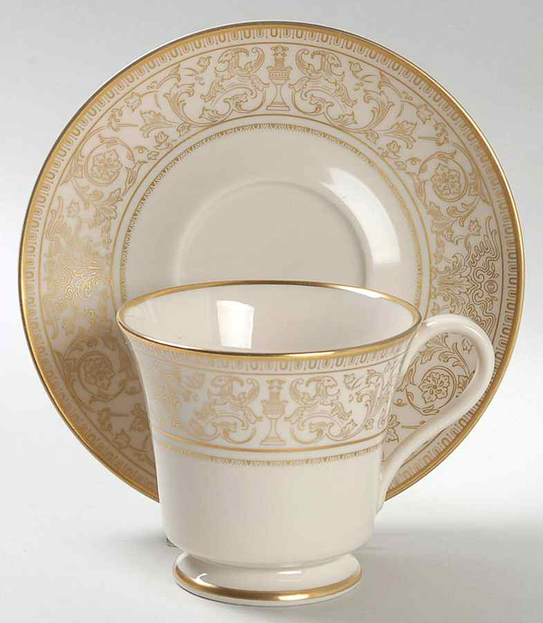 Lorenzo De Medici (Ivory with Gold) Footed Cup & Saucer Set by Gorham-1