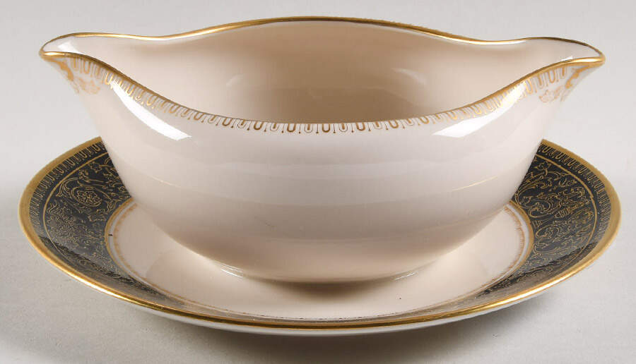 Lorenzo De Medici (Cobalt with Gold) Round Gravy Boat/Attached Underplate by Gorham-1