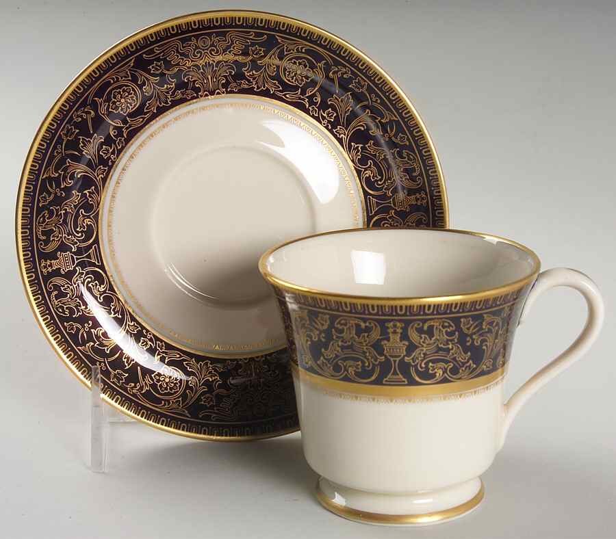 Lorenzo De Medici (Cobalt with Gold) Footed Cup & Saucer Set by Gorham-1