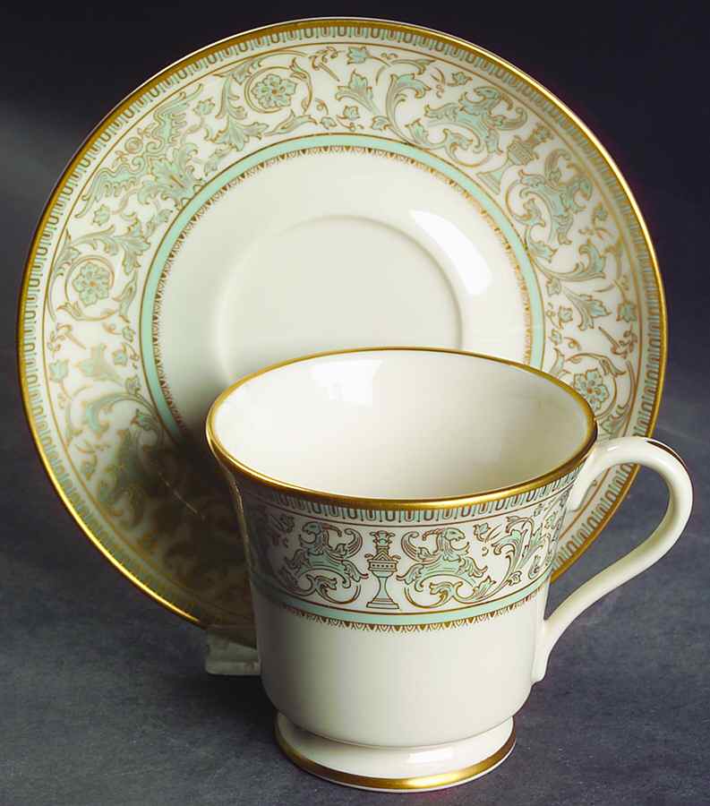 Lorenzo de Medici (Green-Blue with Gold) Footed Cup & Saucer Set by Gorham-1