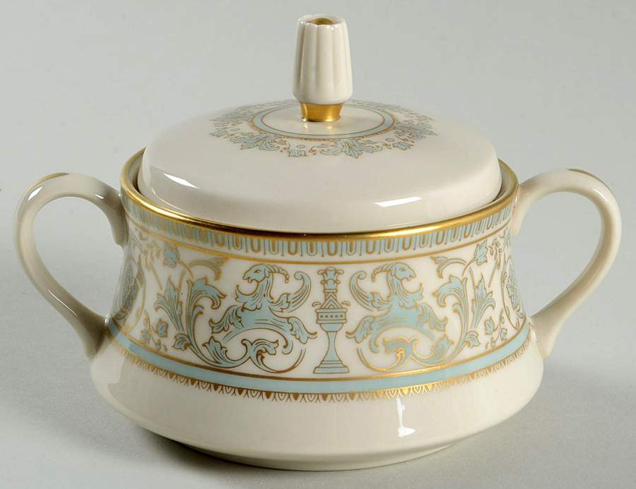 Lorenzo de Medici (Green-Blue with Gold) Sugar Bowl & Lid by Gorham-1