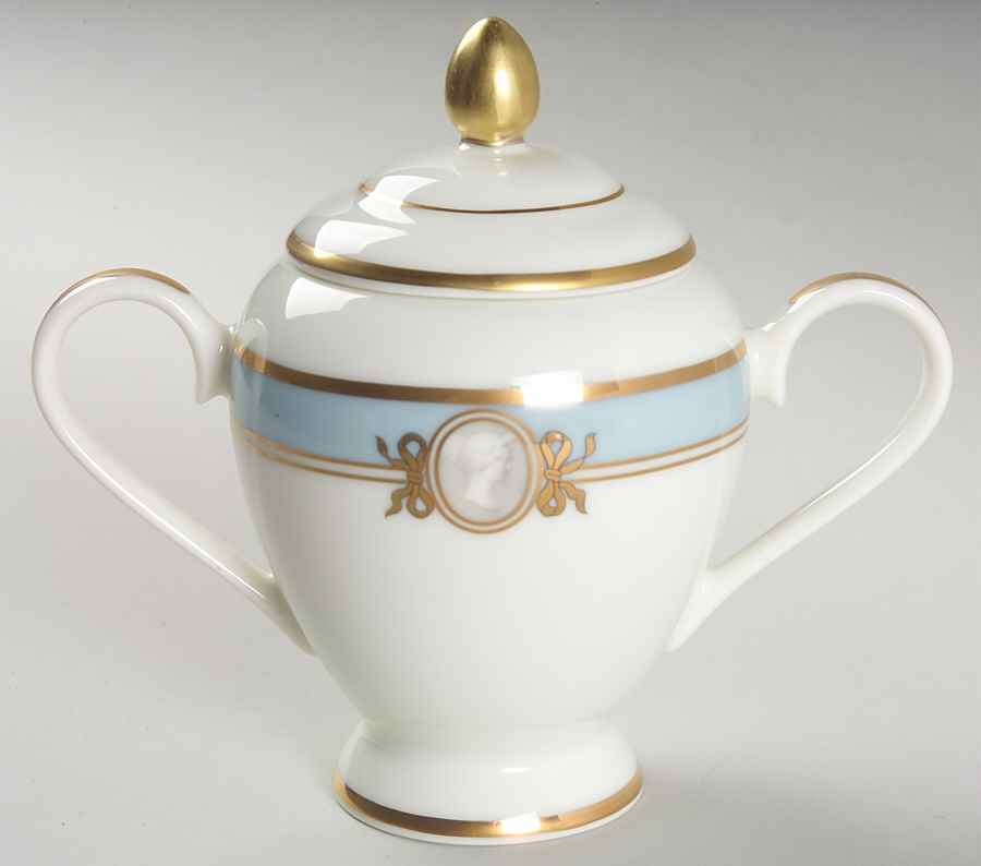 Pavia Blue Sugar Bowl & Lid by Gorham-1