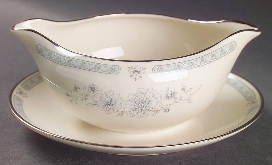 Peonies Gravy Boat with Attached Underplate by Gorham-1