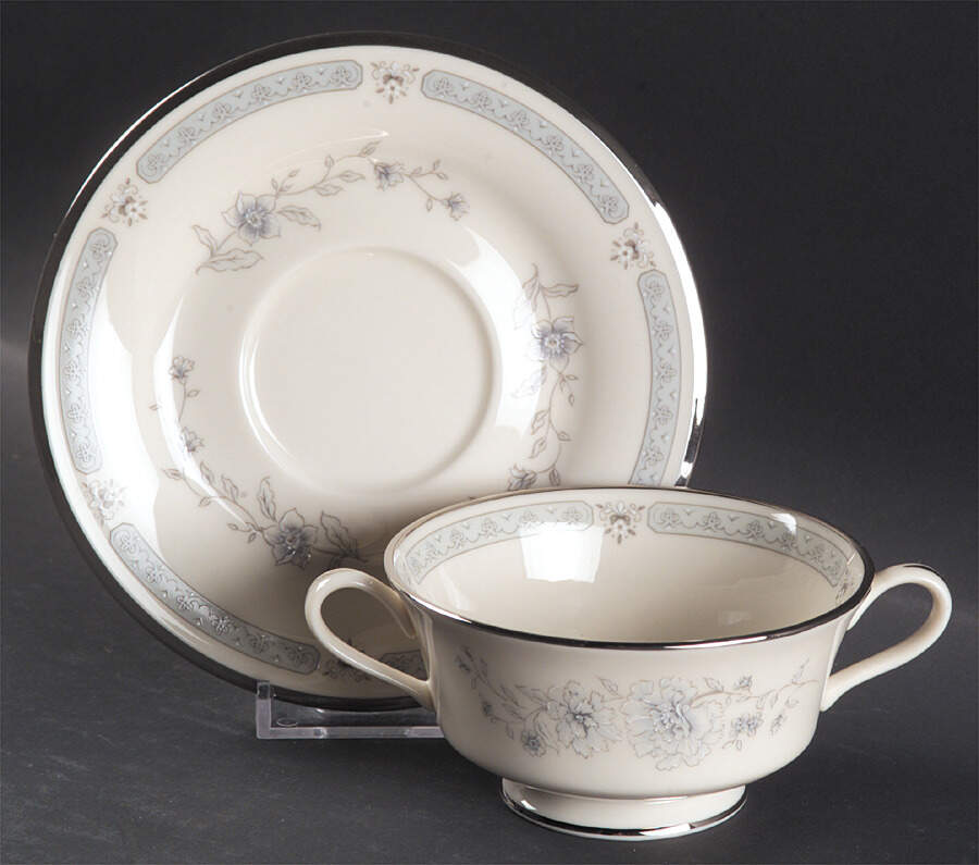 Peonies Footed Cream Soup Bowl & Saucer Set by Gorham-1