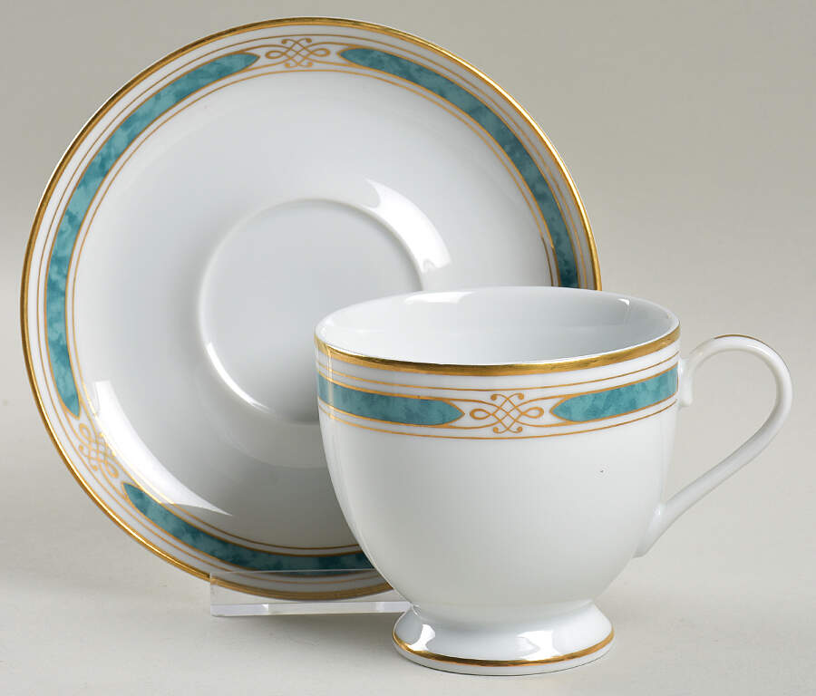 Regalia Court Teal Footed Cup & Saucer Set by Gorham-1