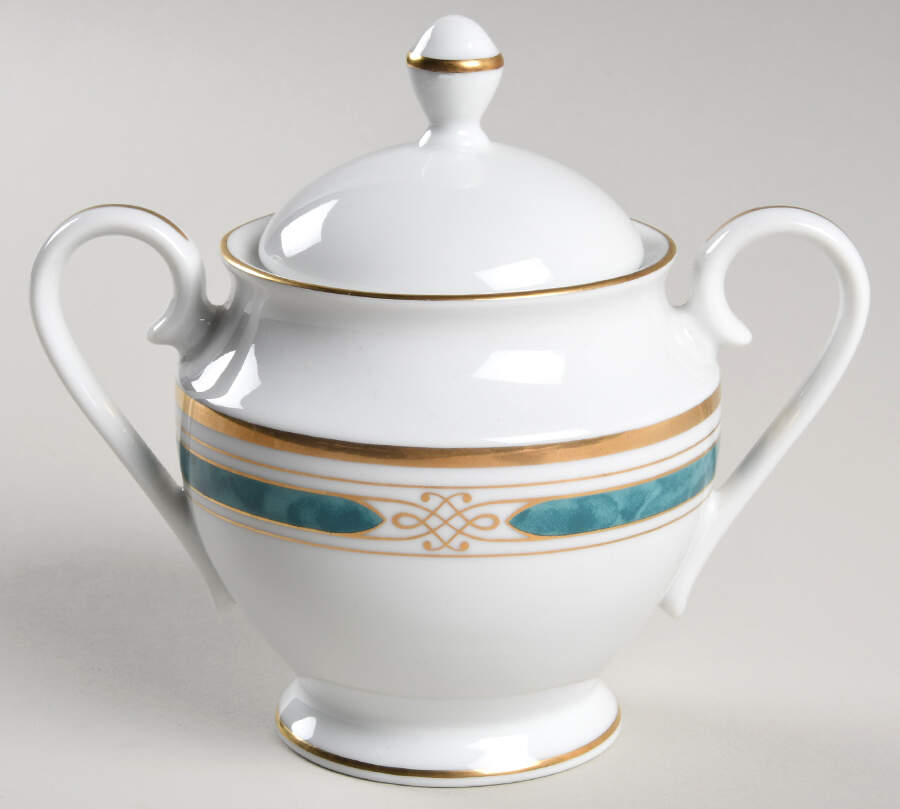 Regalia Court Teal Sugar Bowl & Lid by Gorham-1