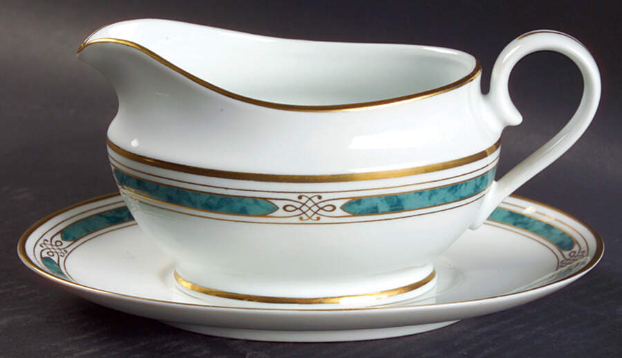 Regalia Court Teal Gravy Boat & Underplate by Gorham-1