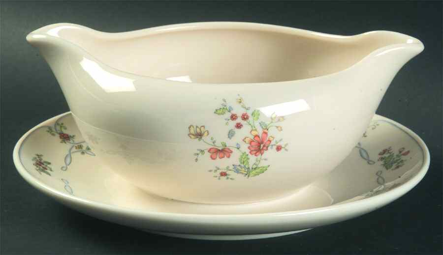 Ribbon Edge Gravy Boat with Attached Underplate by Gorham-1