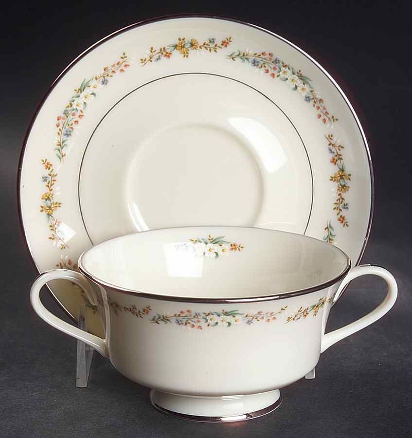 Rondelle Footed Cream Soup Bowl & Saucer Set by Gorham-1
