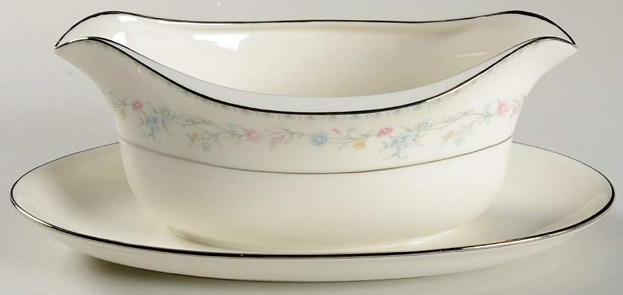 Snow Rose Gravy Boat with Attached Underplate by Gorham-1
