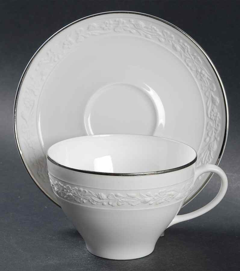 Thea (Platinum Trim) Flat Cup & Saucer Set by Gorham-1