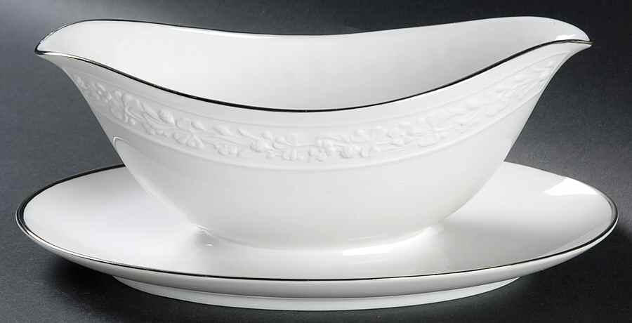 Thea (Platinum Trim) Gravy Boat with Attached Underplate by Gorham-1