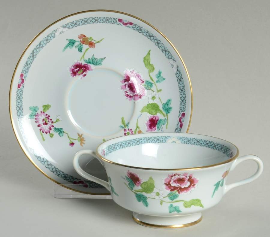Town Garden Footed Cream Soup Bowl & Saucer Set by Gorham-1
