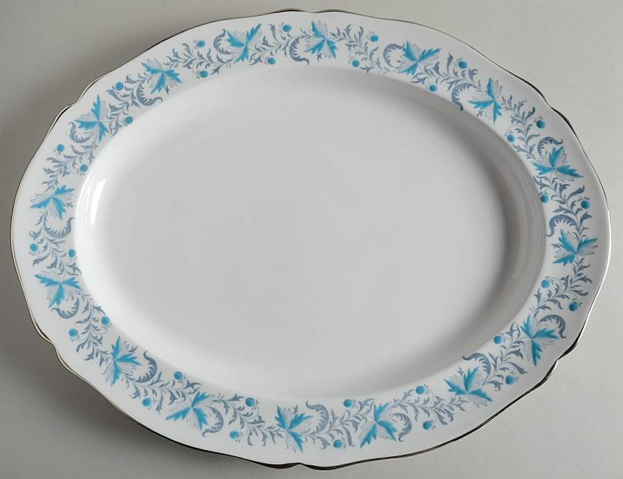 Debutante (Platinum Trim) 17" Oval Serving Platter by Grosvenor-1