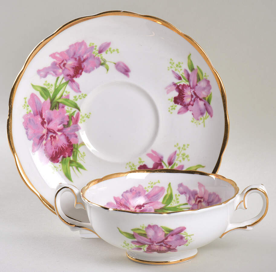 Orchid Footed Cream Soup Bowl & Saucer Set by Grosvenor-1