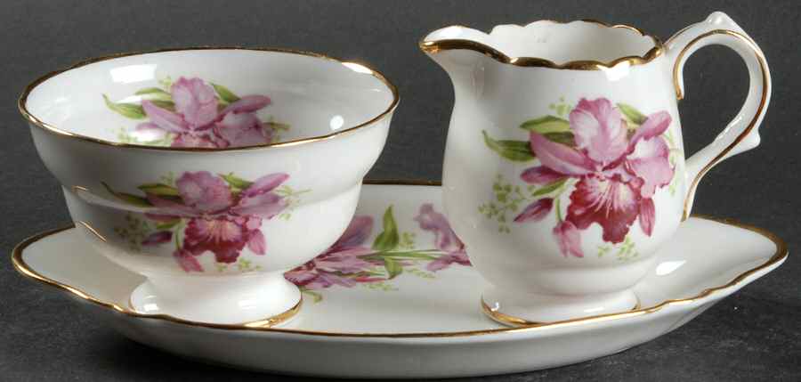Orchid Mini Creamer & Open Sugar with Tray by Grosvenor-1