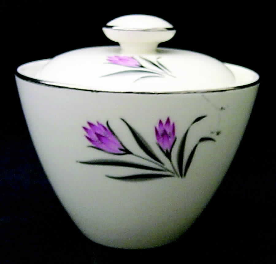 Pink Crocus Sugar Bowl & Lid by Grantcrest-1