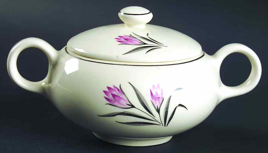 Pink Crocus Sugar Bowl & Lid by Grantcrest-1