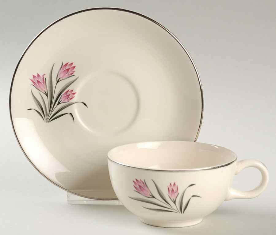 Pink Crocus Flat Cup & Saucer Set by Grantcrest-1