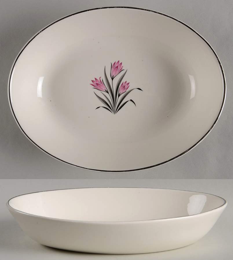 Pink Crocus 9" Oval Vegetable Bowl by Grantcrest-1