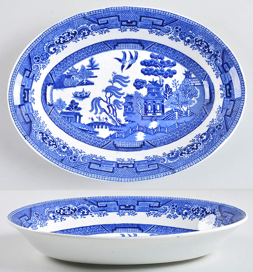 Ye Olde Willow 10" Oval Vegetable Bowl by Grimwades (England)-1