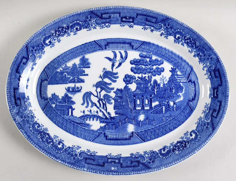 Ye Olde Willow 15" Oval Serving Platter by Grimwades (England)-1