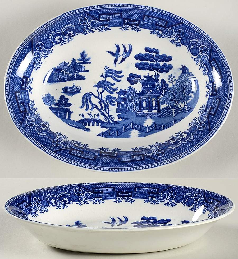 Ye Olde Willow 9" Oval Vegetable Bowl by Grimwades (England)-1