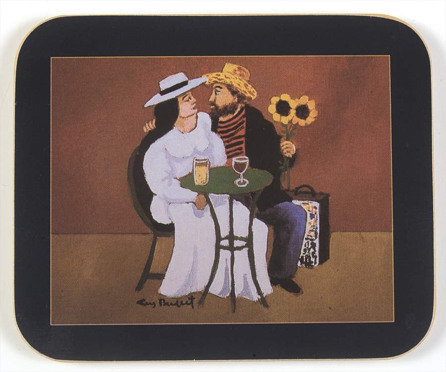 Marche Aux Fleurs Rectangular Coaster-Corkback by Guy Buffet-1