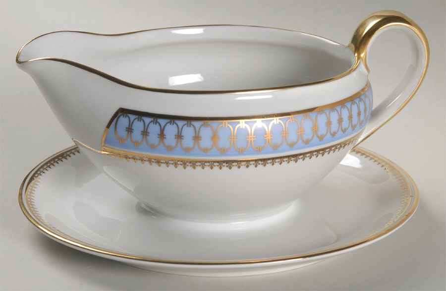 Blue Pageant Gravy Boat with Attached Underplate by Gerold Porzellan-1