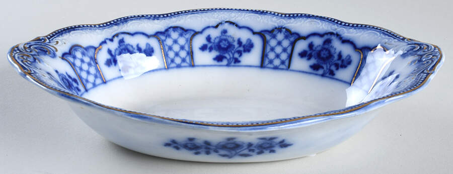 Melbourne (Flow Blue) 9" Oval Vegetable Bowl by Grindley-1