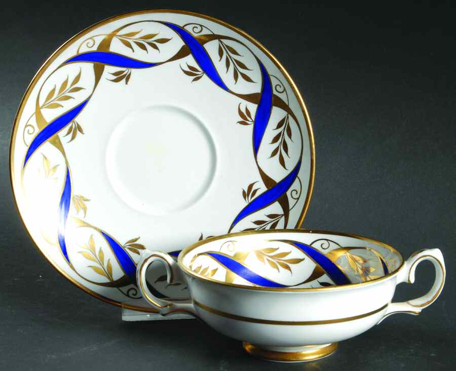 Chateau Cobalt Blue Footed Cream Soup Bowl & Saucer Set by Grosvenor-1