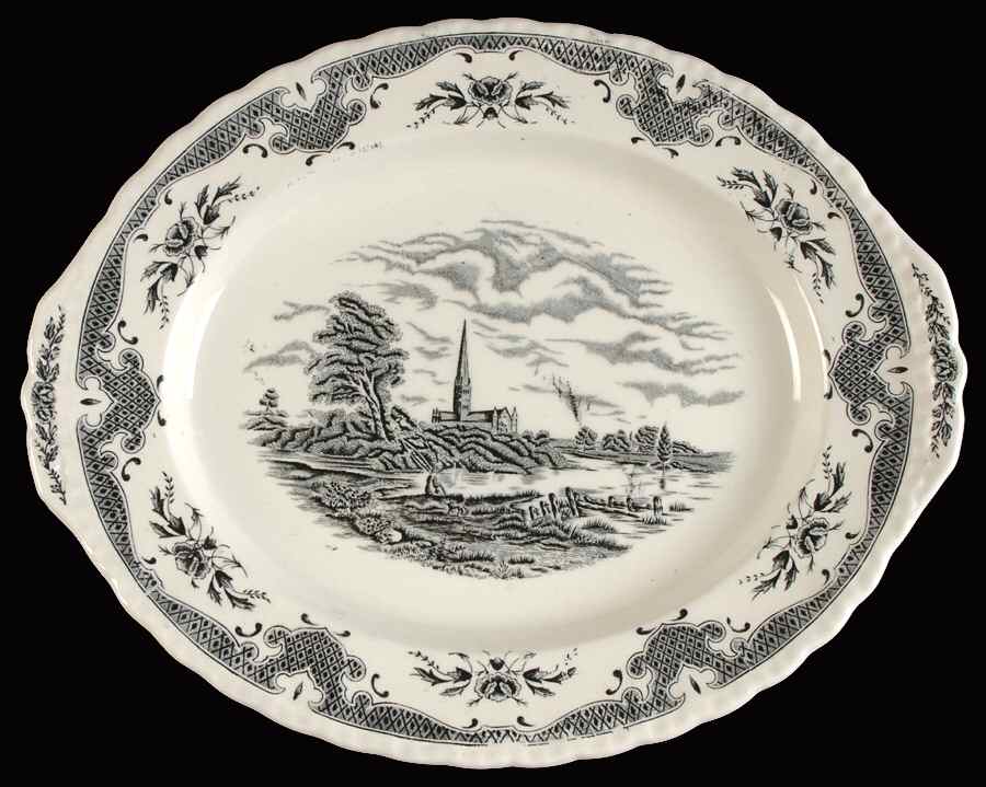 Scenes After Constable Black (Center & Rim Design) 12" Oval Serving Platter by Grindley-1