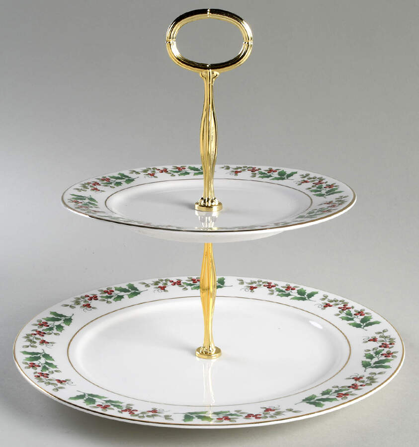 Christmas Charm-Delight-Holiday-Harmony 6 5/8"-10"  2 Tiered Serving Tray (Dp, Sp) HC by Gibson Designs-1