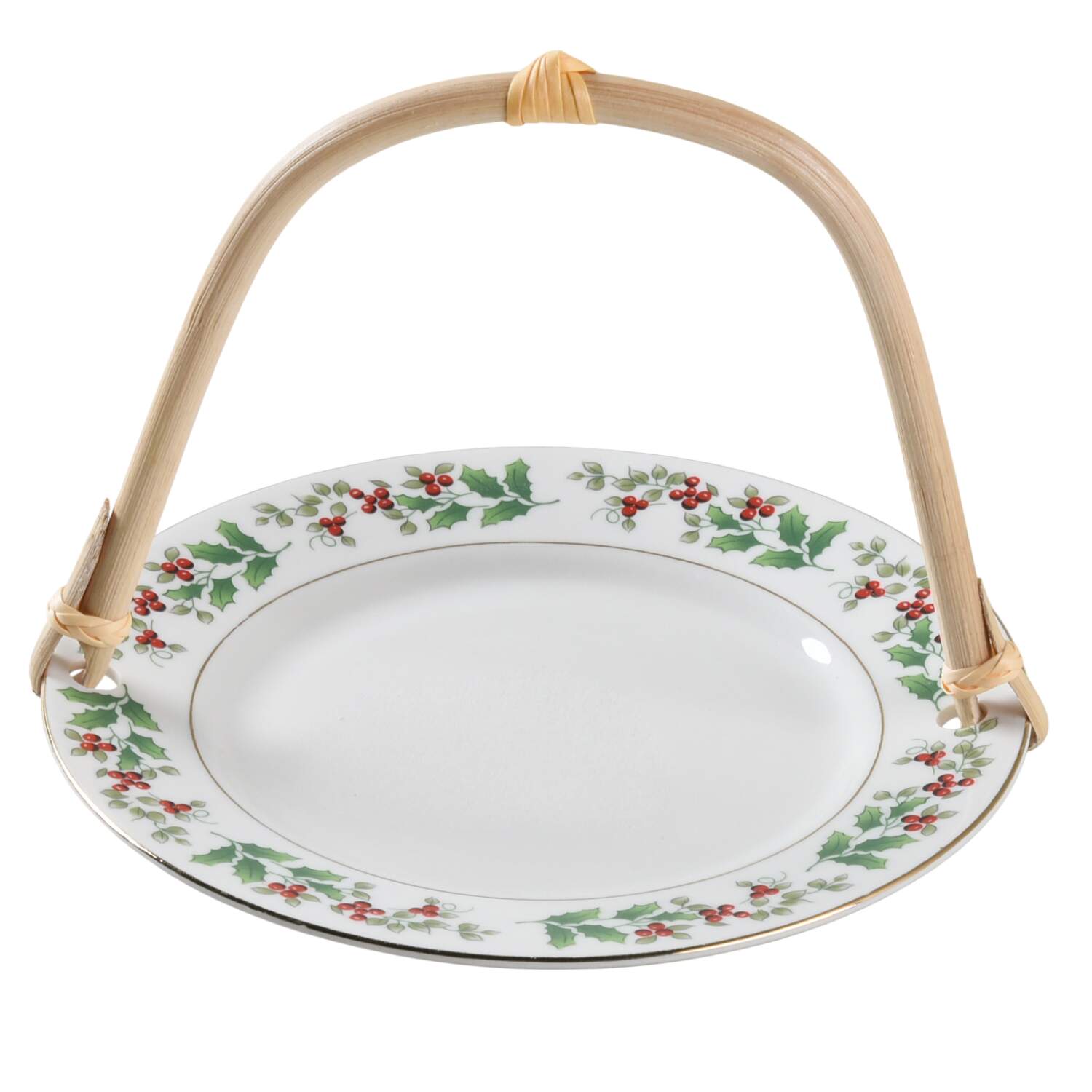 Christmas Charm-Delight-Holiday-Harmony 5 3/8"-5 5/8" Bamboo Handled Serving Plate  HC by Gibson Designs-1