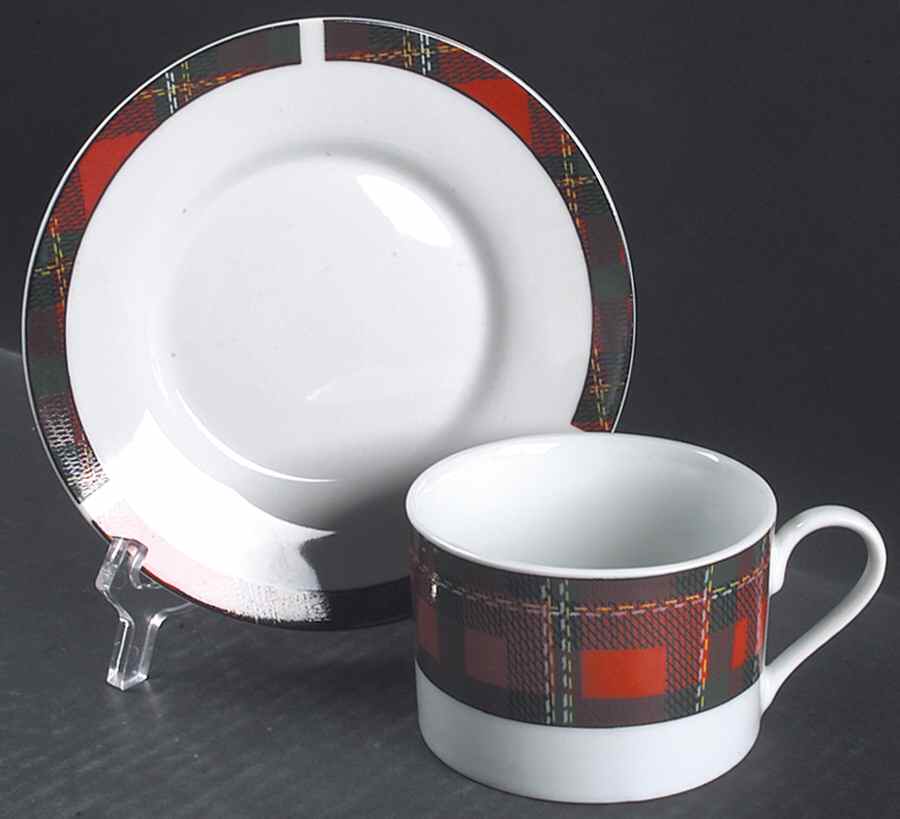 Christmas Plaid Flat Cup & Saucer Set by Gibson Designs-1