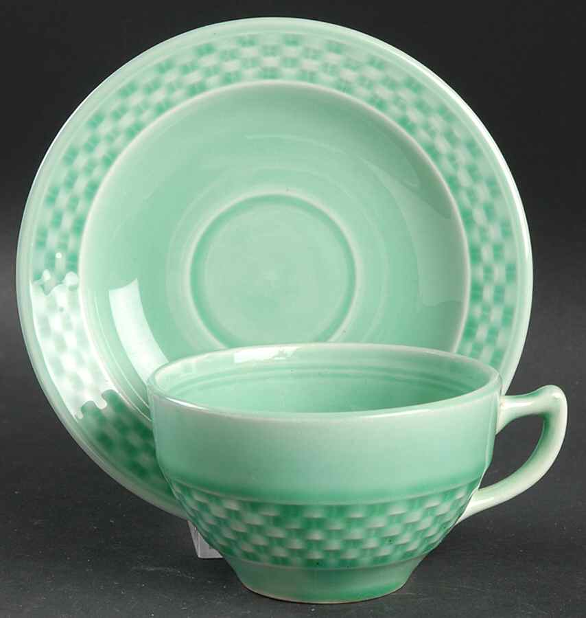 Basketweave Green Flat Cup & Saucer Set by WS George-1