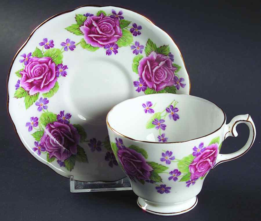 Rose & Violets Footed Cup & Saucer Set by Gladstone-1